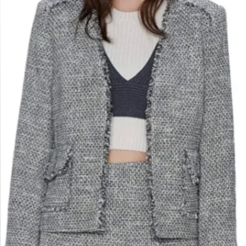 ZARA: NWOT Black and White Tweed Fray Cotton Blazer (Size S)